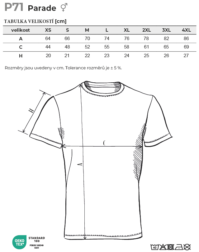 P71 Parade tričko unisex Tabulka velikostí